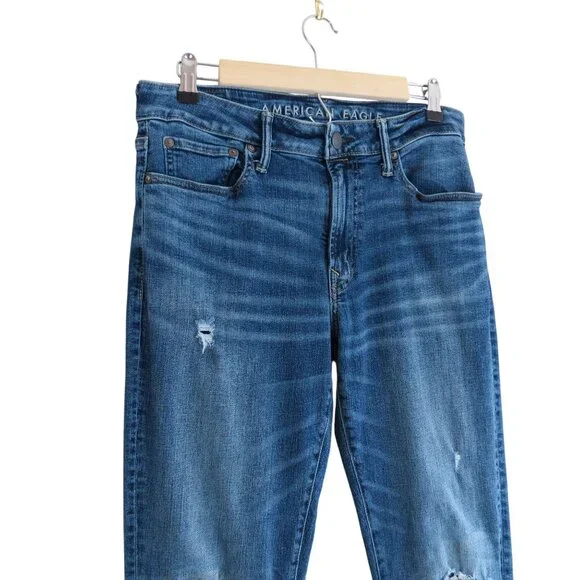AMERICAN EAGLE Men's Next Level AirFlex Slim Straight Jeans Size 32x34 Distress - Picture 2 of 10